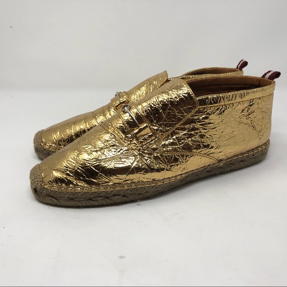 Bally Gold Crinkle Leather Slip On Espadrilles - Picture 6 of 7